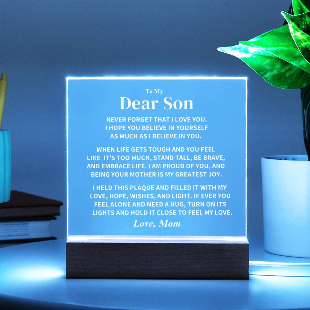 Son Gift, From Mom "Believe In Yourself", Square Acrylic Plaque - Image 5
